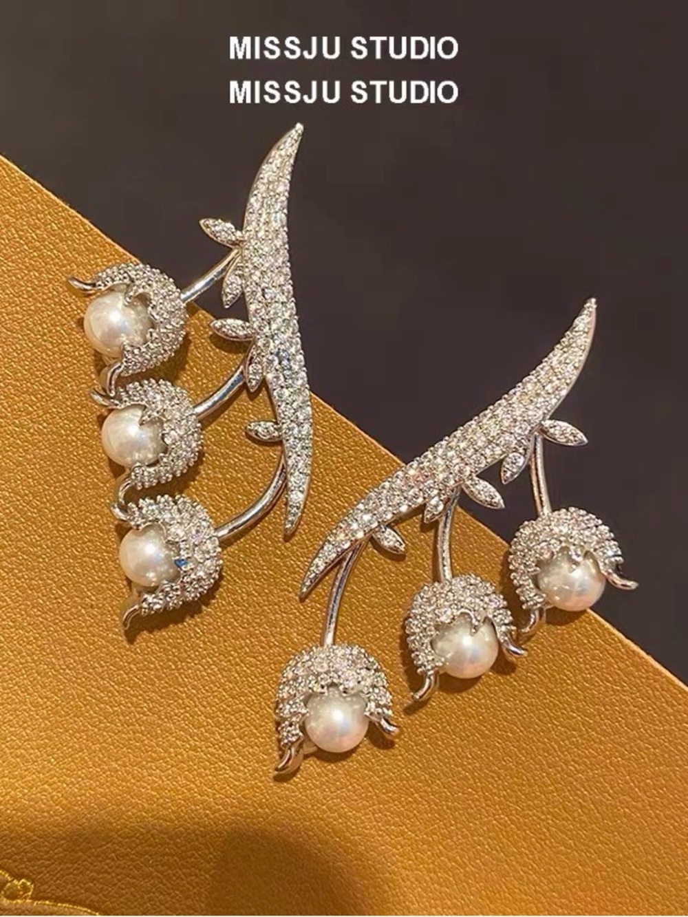 Silver Pearl & Crystal Floral Ear Crawler Earrings